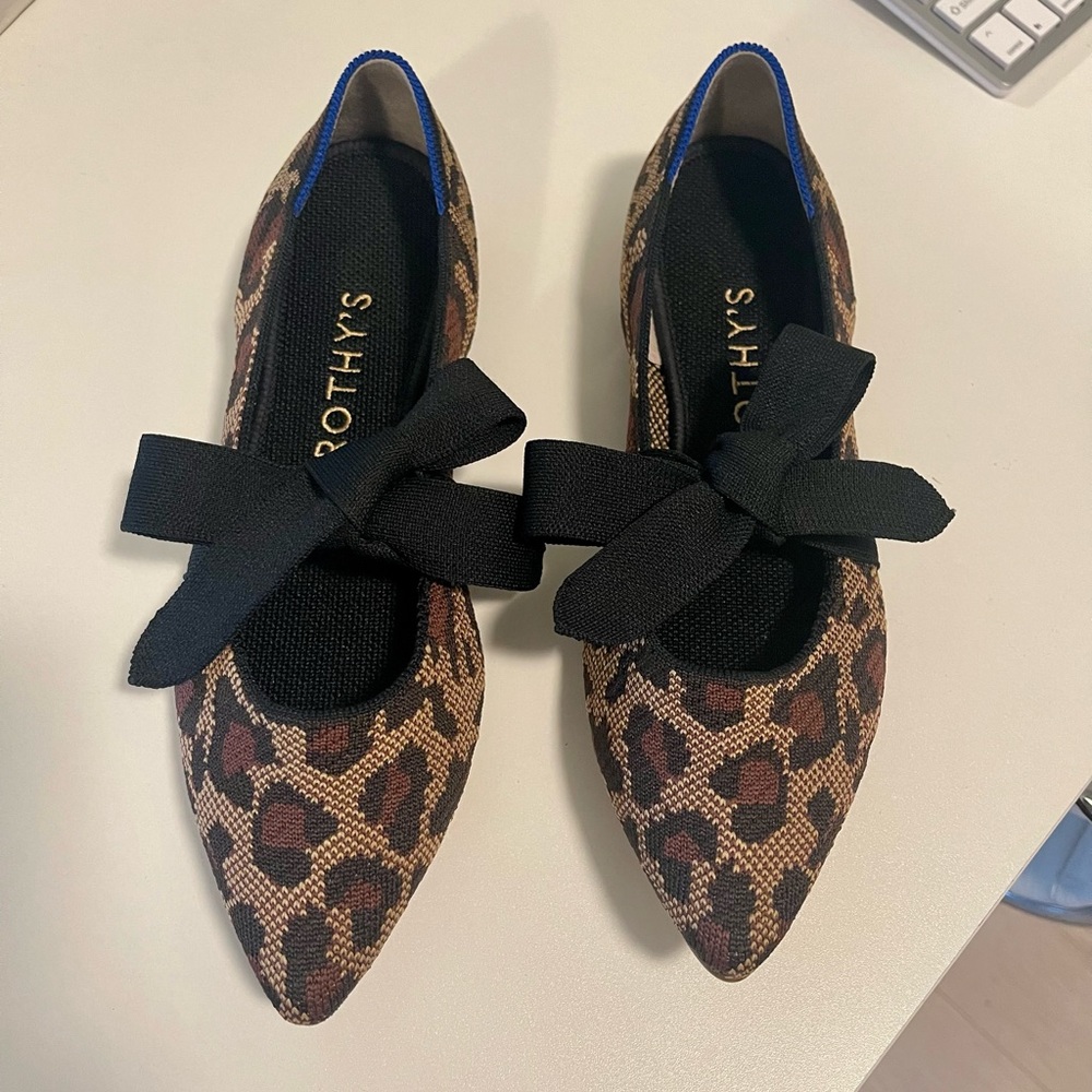 Rothy’s leopard print flats with bow